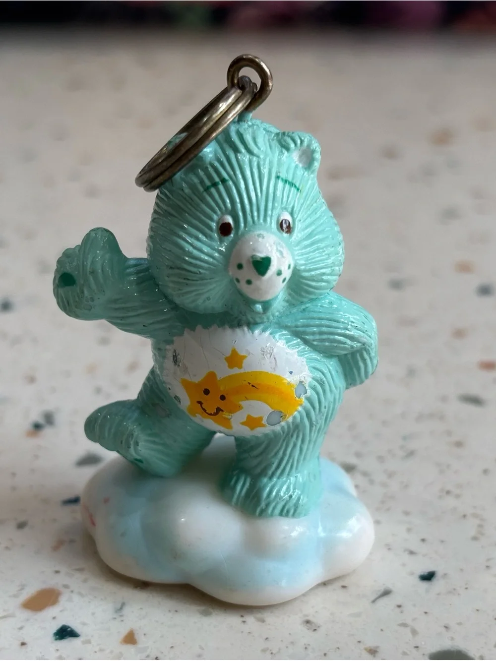 Vintage 1985 American Greetings Care Bear Keychain Charm with Yellow Star Badge